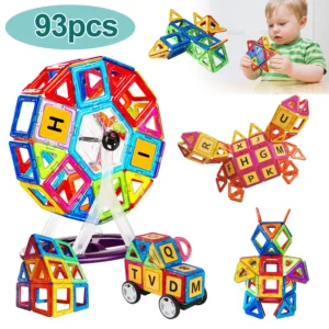 MAGPLAYER 93PCS Big Size Magnetic Tiles Magnets Designer Building & Construction Blocks Set Educational Toys for Children Gifts