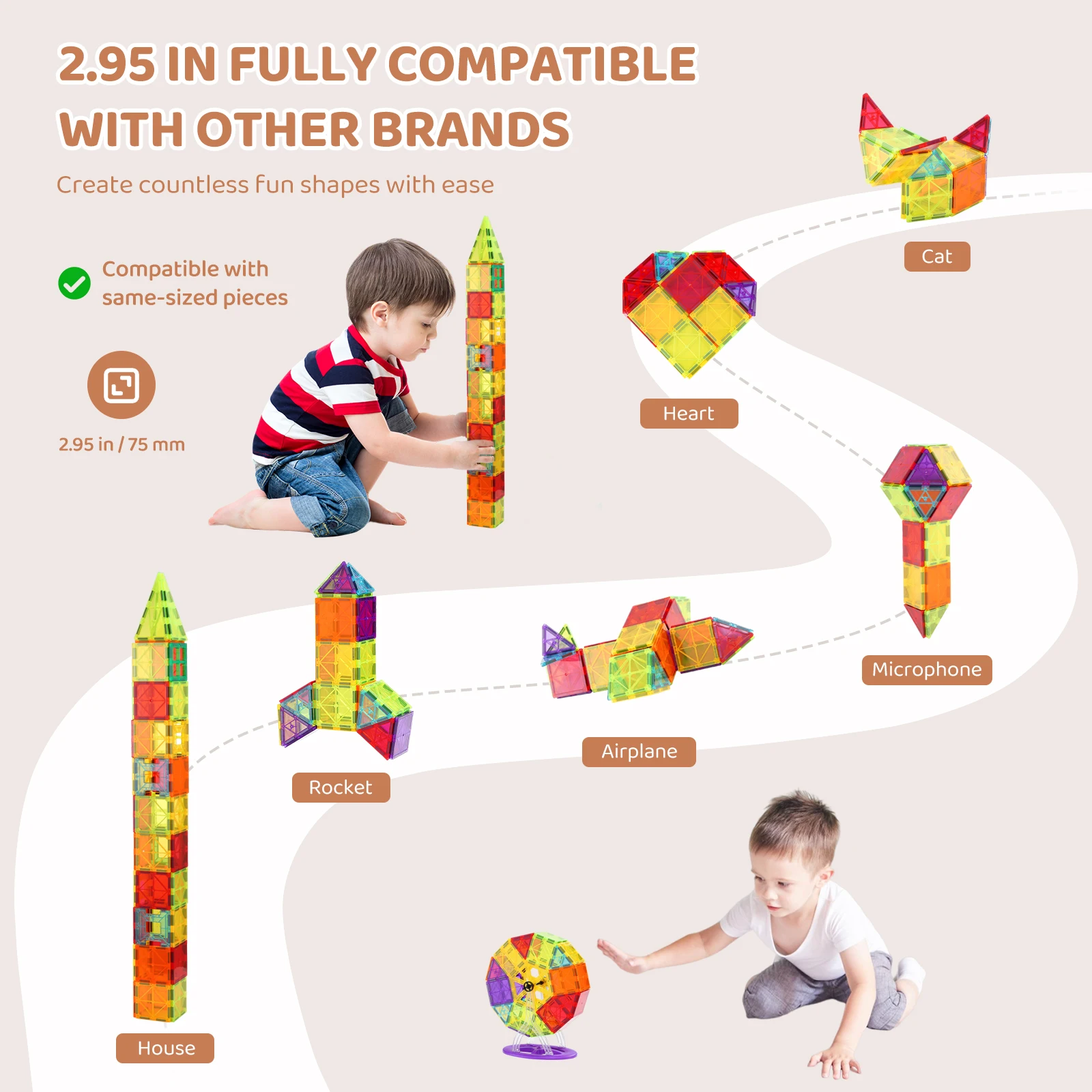 SucceBuy 180PCS Magnetic Building Blocks Construction Children Magnet Tiles Montessori Educational Toys for Kids Birthday Gifts - 图片 5