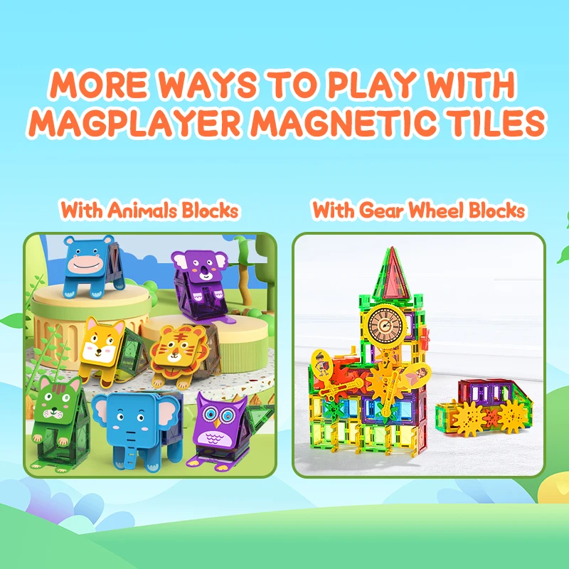 Magplayer Magnetic Building Blocks Construction Set Game Magnet Tiles Children Montessori Educational Toys For Kid Boy Girl Gift - 图片 3