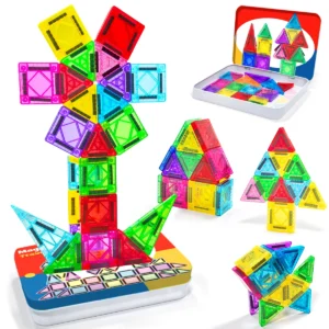 62PCS Magnetic Building Blocks Construction Set DIY Montessori Sensory Educational Toy For 3+ Old Kids Gift With Iron Box
