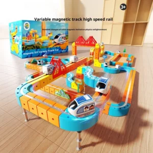 Kids Assembly Magic Track Car Racing Runway Stem Educational Train Rail Cube Magnetic Toys Set Electric Car DIY Building Block