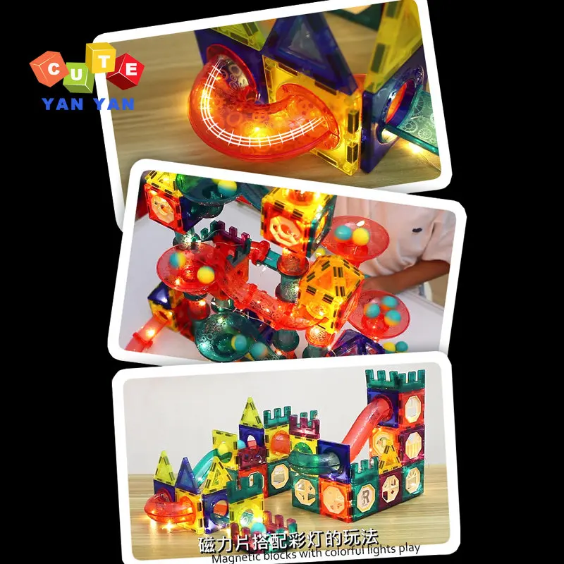 Luminous Mode Big Size Magnetic Sheet Building Blocks Run Ball Pipeline Slide Track Education DIY Montessori Toys for Children - 图片 3