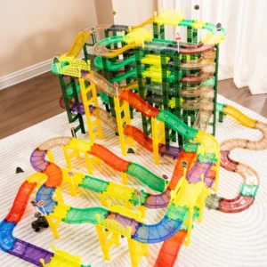 Marble Runs Dinosaur Versatile Track Electric Vehicle Montessori Magnetic Building Block Assembly Puzzle Toy STEM DIY toys Gift