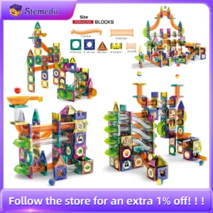 Magnetic Building Blocks Set Slide Ball MOC Technocal Intelligence Assembly Educational Toy for Kids