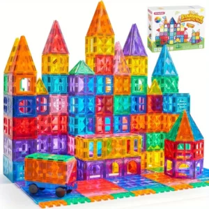 JOYFY 110PCS Magnetic Building Tiles 3D Magnet Tiles with Vehicle Construction Blocks Set for Kids Birthday Chirstmas Gifts