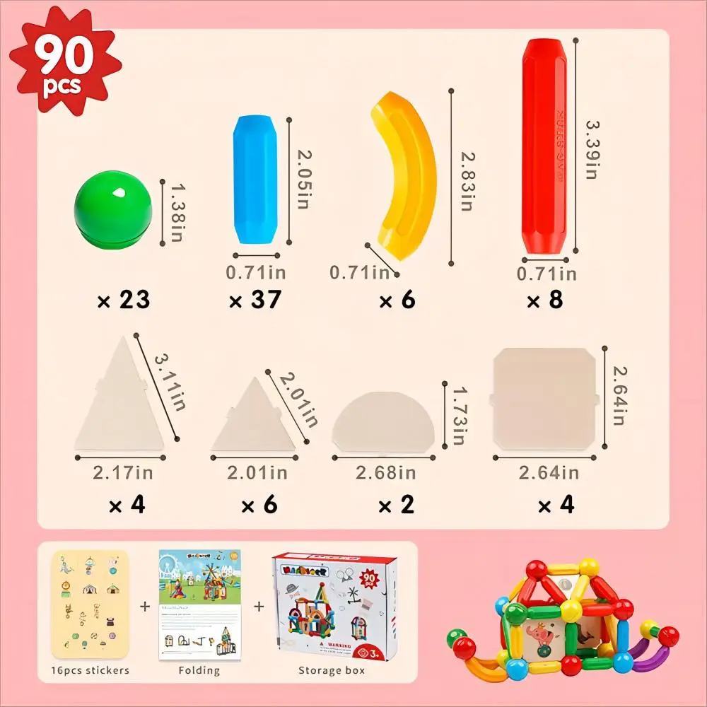 Magblock 90PCS Magnetic Building Sticks Blocks Toys Gift for Boys Girls Magnet Sticks Balls Building Toy Sets Montessori Toys - 图片 5