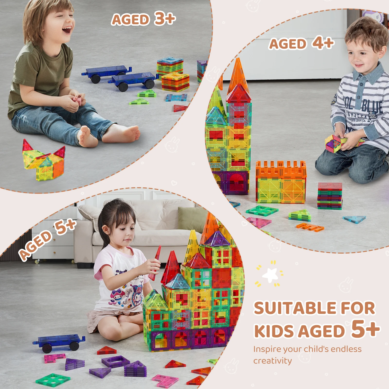 SucceBuy 180PCS Magnetic Building Blocks Construction Children Magnet Tiles Montessori Educational Toys for Kids Birthday Gifts - 图片 4