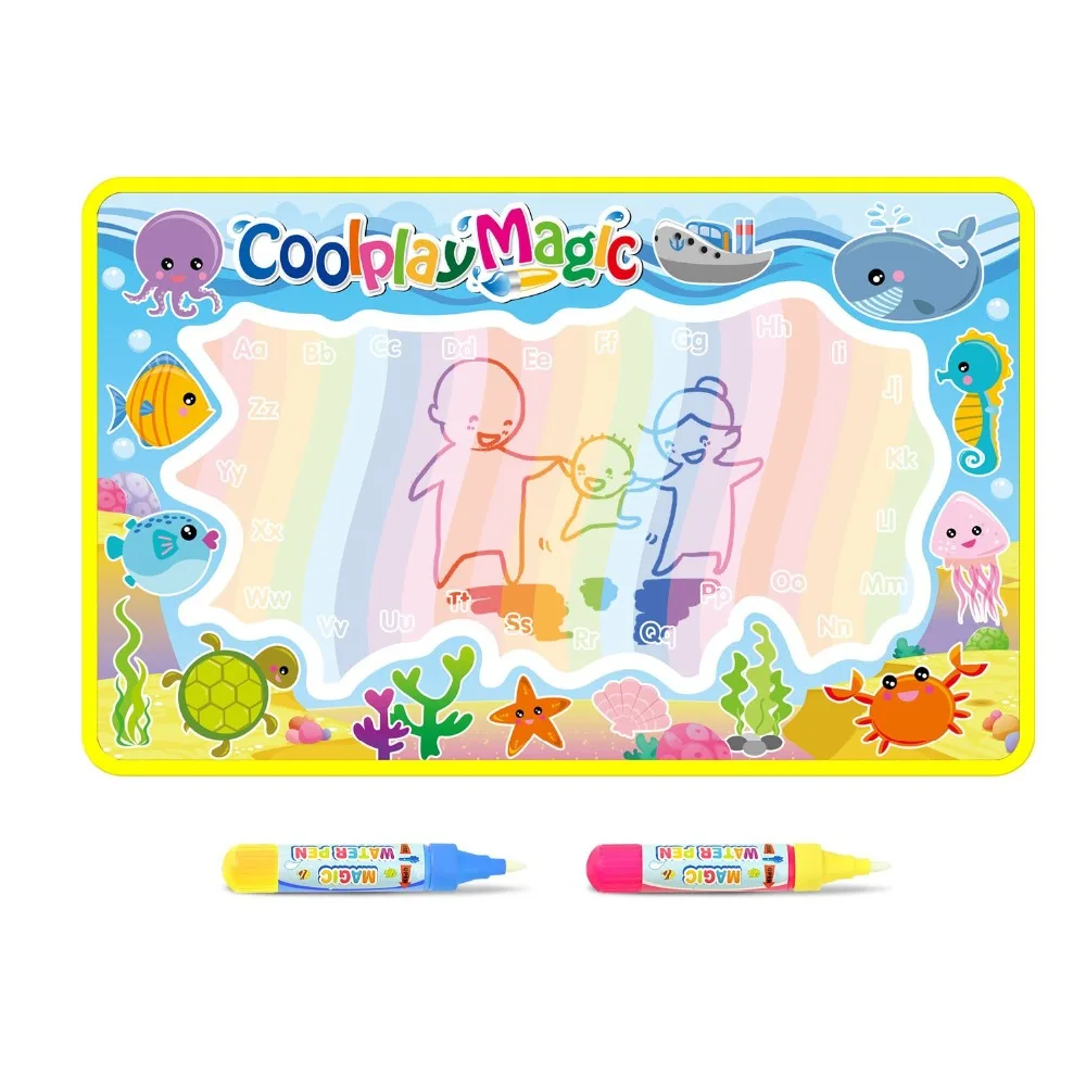 Coolplay Animal Themes Rainbow Water Drawing Mat & 2 Pens Water Doodle Mat Coloring Books Water Painting Rug Xmas Gift for Kids - 图片 3