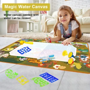 100*80CM Magic Water Doodle Mat for Kids - Reusable Waterproof Drawing Board with Magic Pens, Educational Art Toy for kids