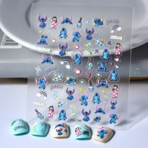 Cute Disney Lilo & Stitch Nail Art Stickers, Beautiful Kids Embossing Stickers, Printed Doll 3D Rainbow Embossing Stickers