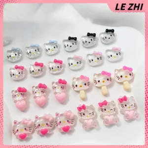 20Pcs 3D Stereo Art Charms Hello Kitty Cartoon Resin Nail Accessories Manicure Supplies Jewelry Diy Supplies Bowknot Decor Gift