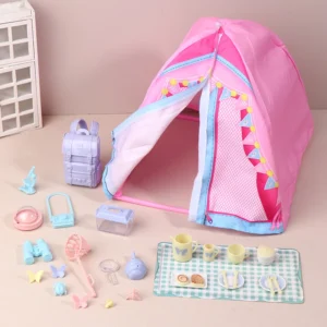 1/12 Dollhouse Simulated Tent Camping Kit Dollhouse Outdoor Picnic Camping Decoration Micro Scene Photo Props Pretend Play Toys