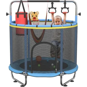60 Trampoline for 5FT Mini Indoor and Outdoor Toddler Trampoline with Net Adjustable Gymnastics Bar Toys Perfect Fitness and Pl
