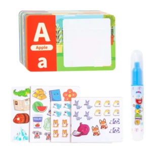 Paper Kids Sticker Book with Pen English Learning Water Drawing Book Reusable Puzzle Water Coloring Cards Toy