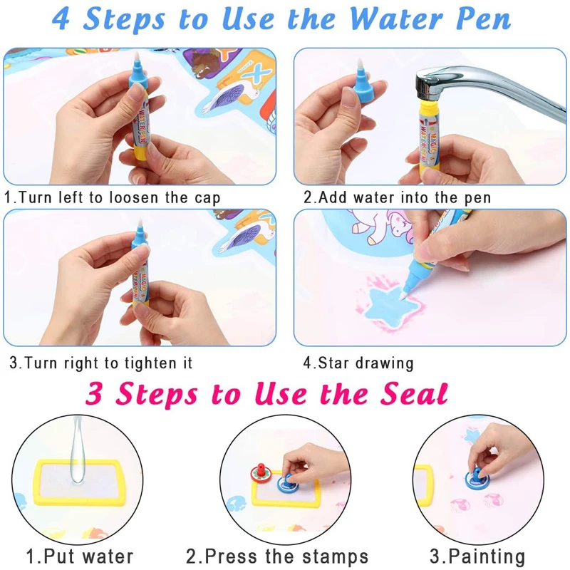 Coolplay Magic Water Drawing Mat Coloring Doodle Mat with Magic Pens Montessori Toys Painting Board Educational Toys for Kids - 图片 3